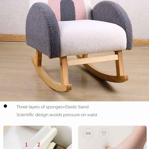 NEW Solid Wooden Rainbow Rocker by Style and Function.  White / Pink / Gray - Picture 7 of 16